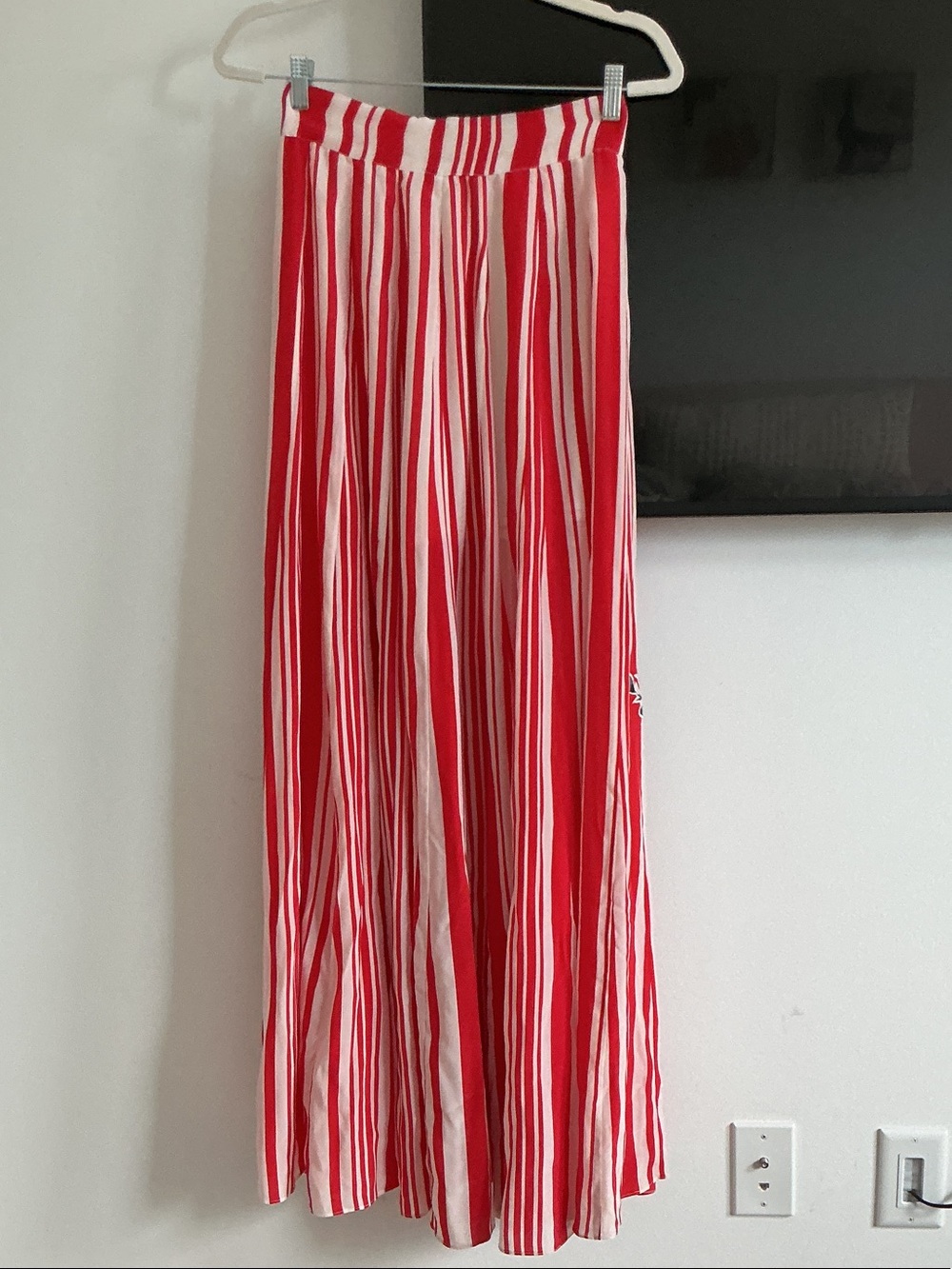 Rococo Sand Silk Red and White Vertical Stripe Maxi Skirt